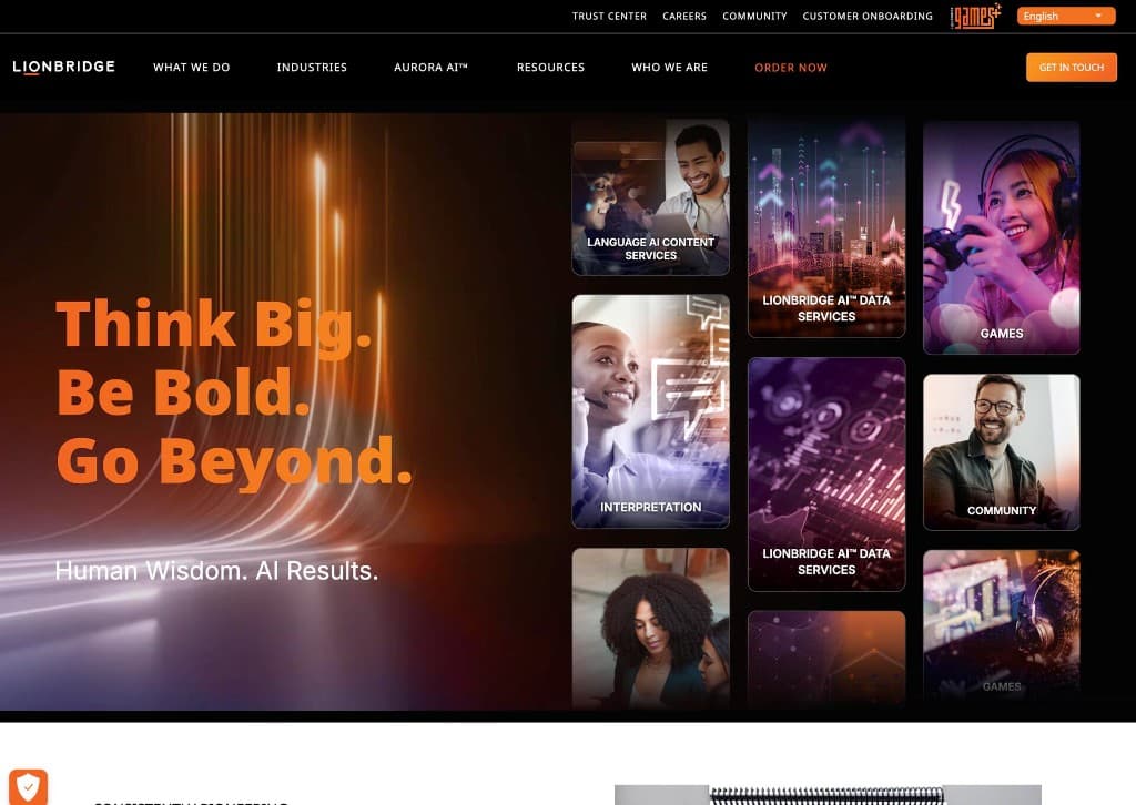 Lionbridge homepage — Think Big. Be Bold. Go Beyond.
