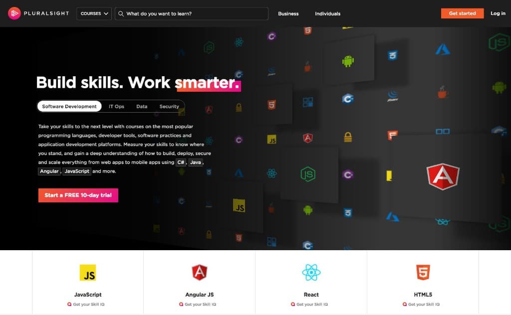 Pluralsight homepage — Build skills. Work smarter.